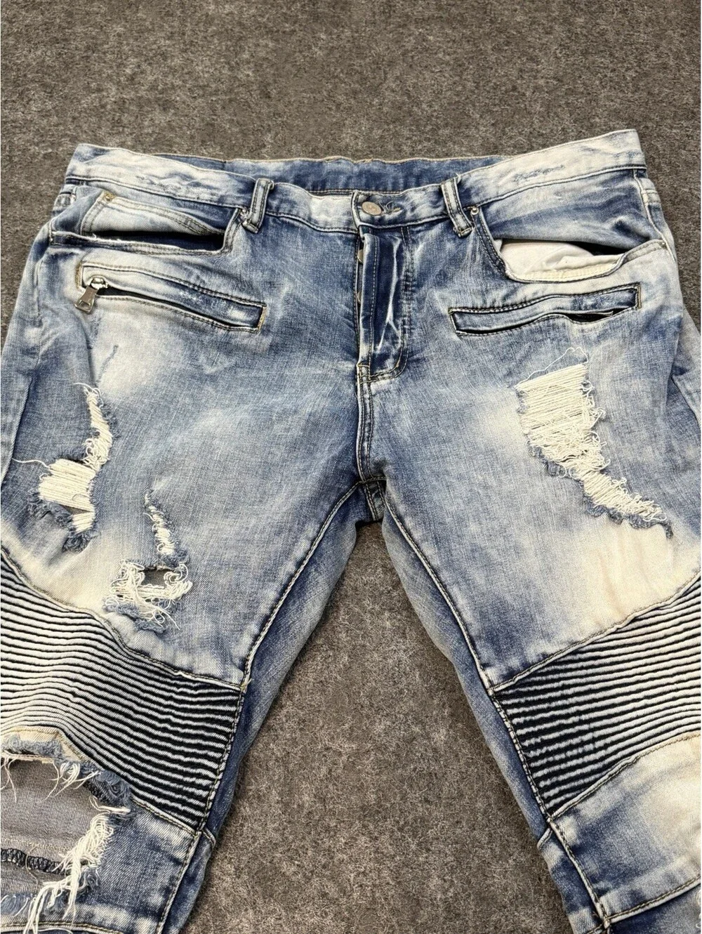 DOPE Men’s Biker Moto Jeans Light Wash Distressed Skinny Denim 34x32
